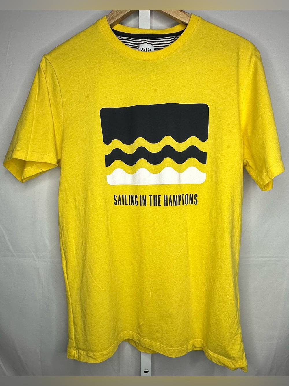 Zara Yellow Graphic Tee with Black & White Wave Design